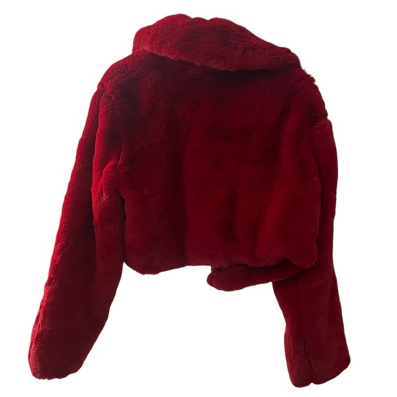 Velma Red Faux Fur Cropped Jacket - Picture 3 of 3